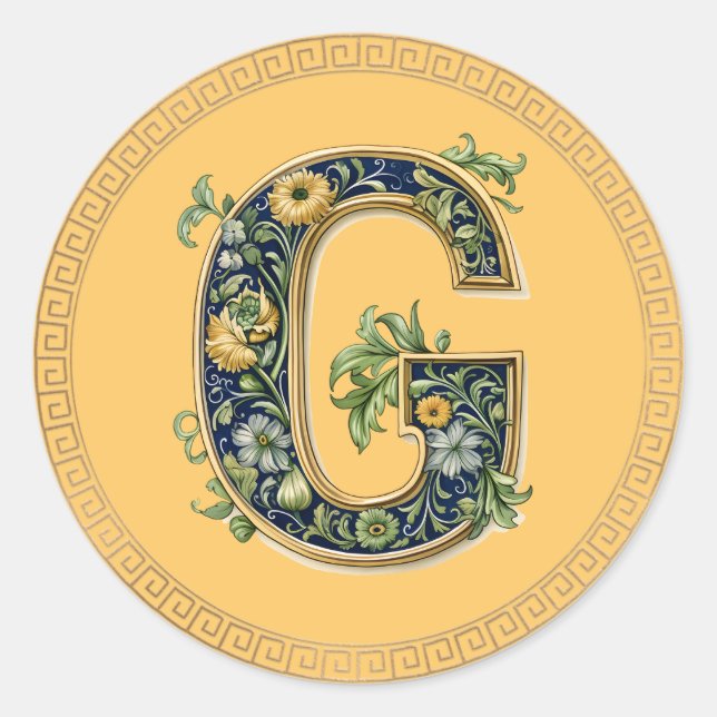 Monogram G flowered AI-generated Classic Round Sticker (Front)
