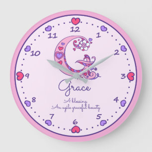 Monogram G hearts girls name meaning pink clock