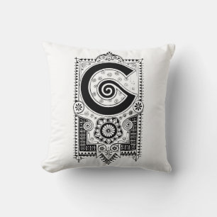 Monogram G Initial Black and White Floral Pattern Cushion