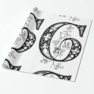 Monogram G Initial Black and White Floral Pattern Wrapping Paper