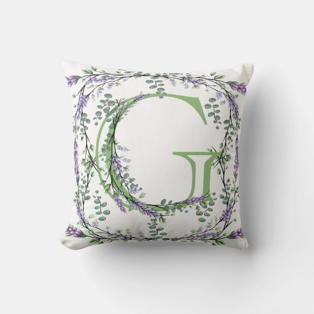 Monogram G Lavender Eucalyptus Cushion (Front)