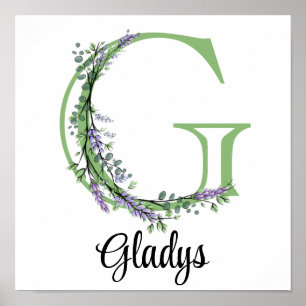 Monogram G Lavender Eucalyptus nursery  Poster