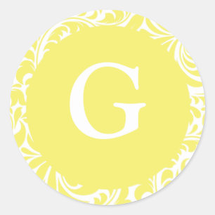 Monogram G Light Yellow Personalizable Invitation Classic Round Sticker