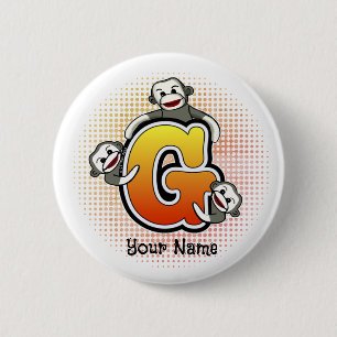 Monogram G Sock Monkey  6 Cm Round Badge