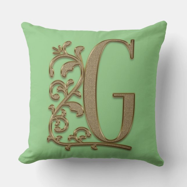 Monogram G Spring Green Family Wedding, Birthday Cushion (Front)
