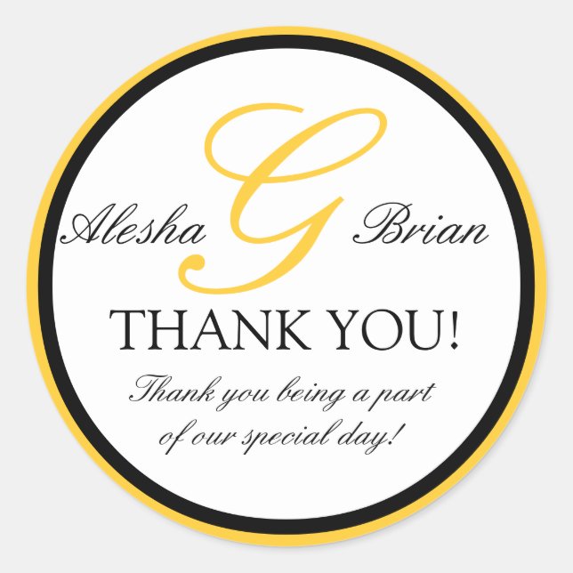 Monogram G Wedding Favour Thank You Stickers (Front)