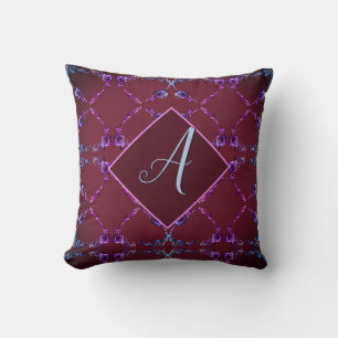 Monogram Garnet Blush Purple Rose Hearts Cushion