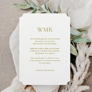 Monogram Gender Neutral Birth Announcement