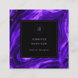 Monogram Geode Black Purple Agate Professional Square Business Card