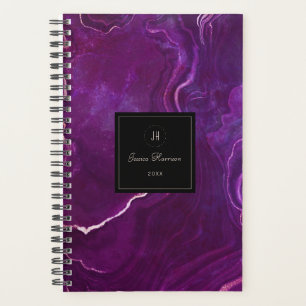 Monogram Geode Dark Purple Black Abstract Agate Planner