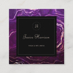 Monogram Geode Dark Purple Black Abstract Agate Square Business Card