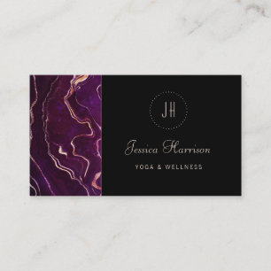 Monogram Geode Dark Purple Black Abstract Modern Business Card