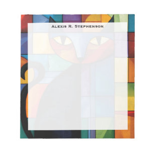 Monogram Geometric Black Cat Stained Glass Grid Notepad
