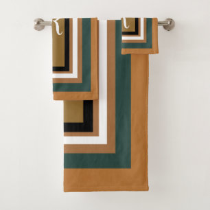 Monogram Geometric Blocks Copper Bronze Green Bath Towel Set