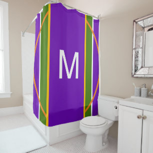 Monogram Geometric Bright Purple Yellow Shower Curtain