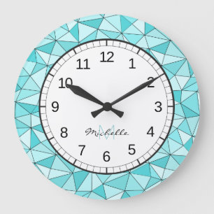 Monogram Geometric Cyan Modern Wall Clock