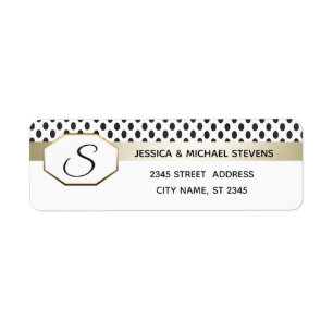 Monogram Geometric dots modern gold/white wedding Return Address Label