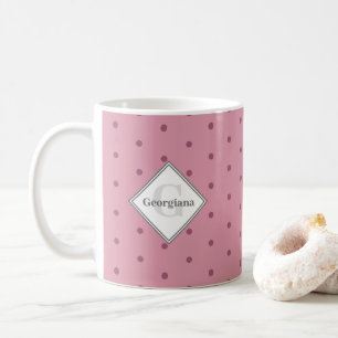 Monogram Geometric Dusky Rose Red Polka Dots Coffee Mug