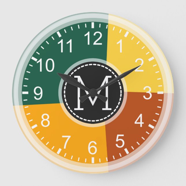 Monogram Geometric Modern Retro Colorful #9 Large Clock (Front)