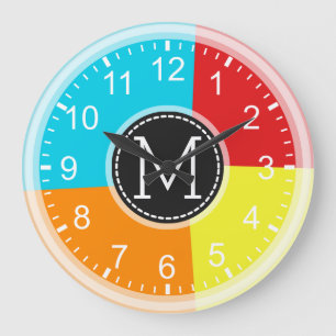 Monogram Geometric Modern Retro Colourful #3 Large Clock