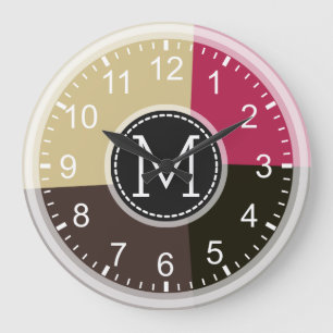Monogram Geometric Modern Retro Colourful Large Clock