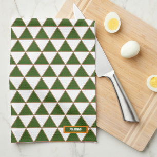 Monogram geometric pattern green and white modern tea towel