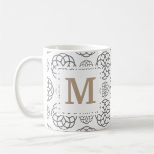 Monogram Geometric Pattern Grey Gold Personalised Coffee Mug