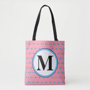 Monogram Geometric Pink Blue Polka Dots Tote Bag