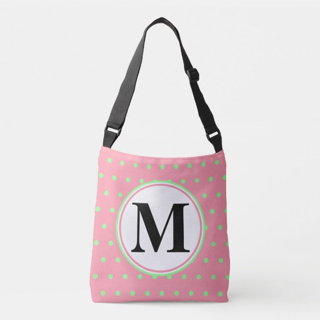 Monogram Geometric Pink Green Polka Dots Crossbody Bag (Front)