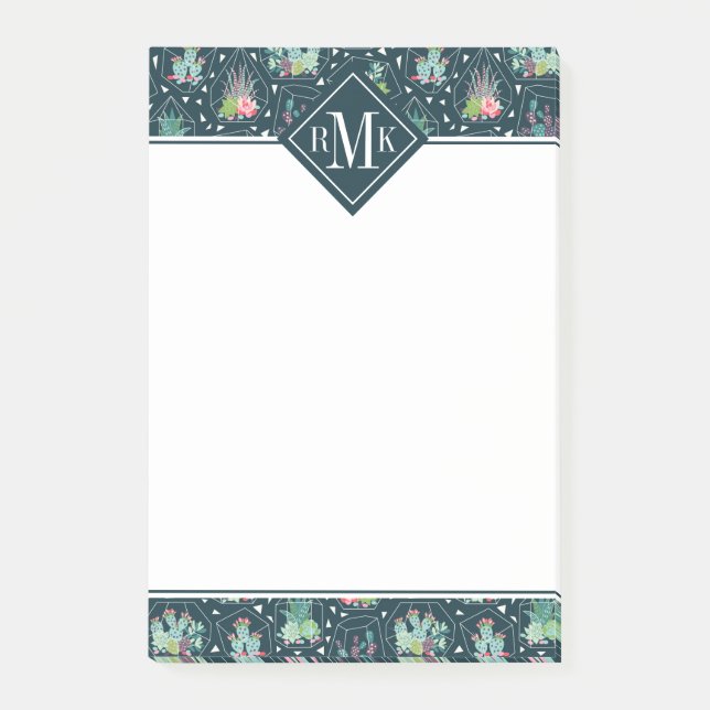 Monogram | Geometric Succulents Pattern Post-it Notes (Front)