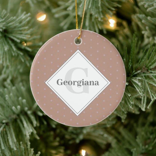 Monogram Geometric Warm Neutrals Beige Polka Dots Ceramic Ornament (Tree)