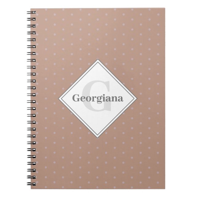 Monogram Geometric Warm Neutrals Beige Polka Dots Notebook (Front)