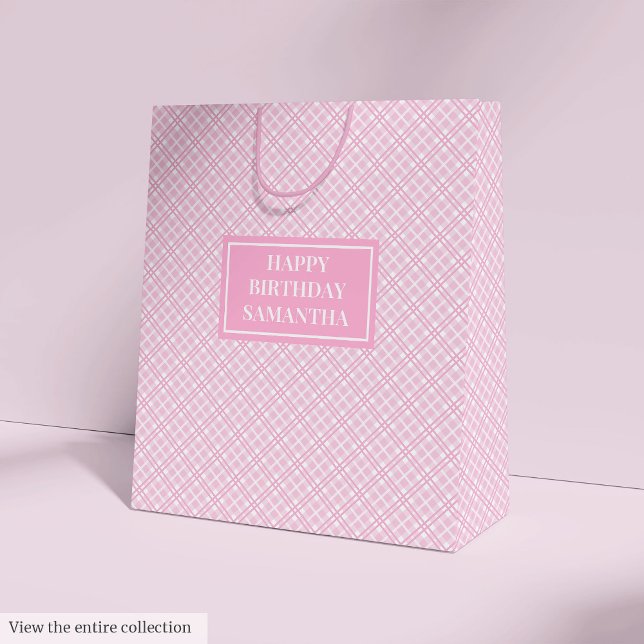 Monogram Gift Bag Classic Pink Plaid Large Style (Monogram Gift Bag Classic Pink Plaid Large Style)