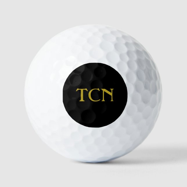 Monogram Gift Black Gold Golf Balls (Front)