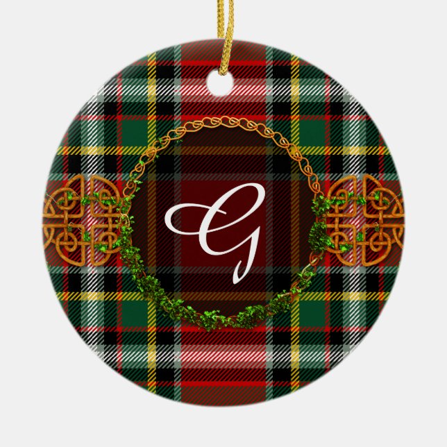 Monogram Gillespie Tartan Ceramic Ornament (Front)