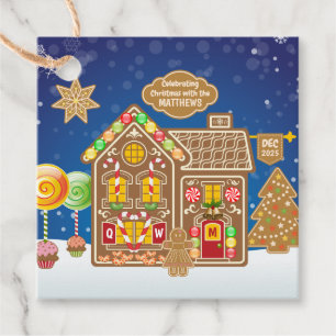 Monogram Gingerbread House Christmas Cookies Candy Favour Tags
