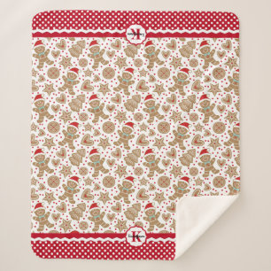 Monogram Gingerbread Man Christmas Sherpa Blanket