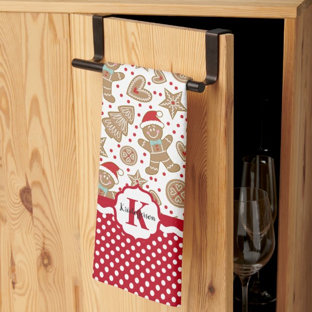 Monogram Gingerbread Man Christmas Tea Towel (Thirds Fold)