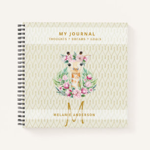 Monogram GIRAFFE Boho Flowers Pretty Girly Modern Notebook