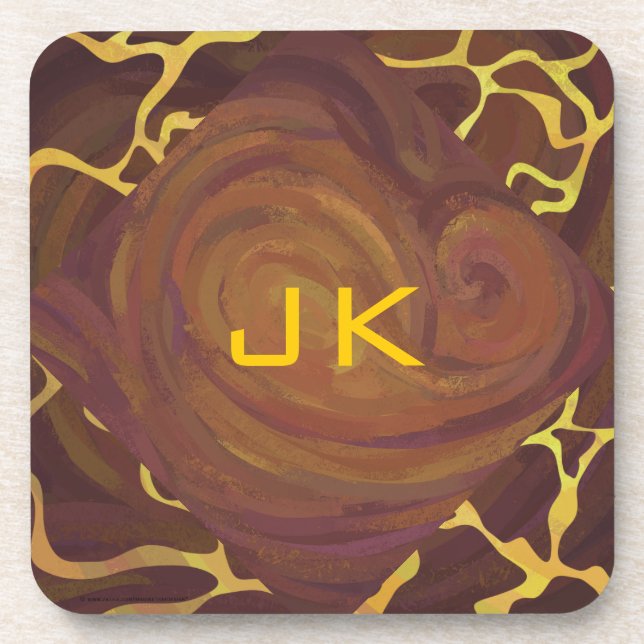 Monogram Giraffe Brown, Yellow Print Coaster (Front)