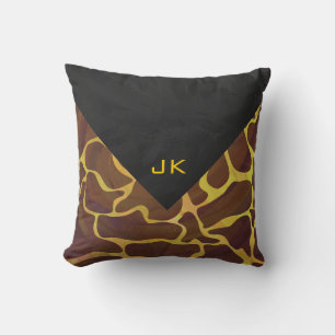 Monogram Giraffe Brown, Yellow Print Cushion