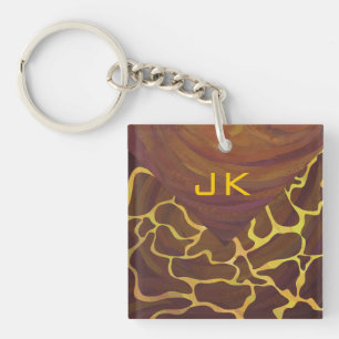Monogram Giraffe Brown, Yellow Print Key Ring