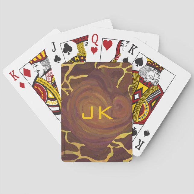 Monogram Giraffe Brown, Yellow Print Playing Cards (Back)