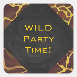 Monogram Giraffe Brown, Yellow Print Square Sticker