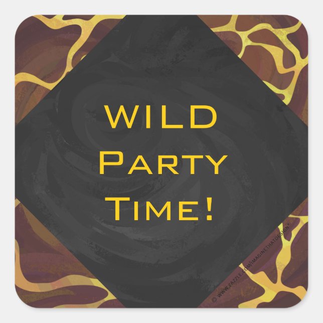 Monogram Giraffe Brown, Yellow Print Square Sticker (Front)