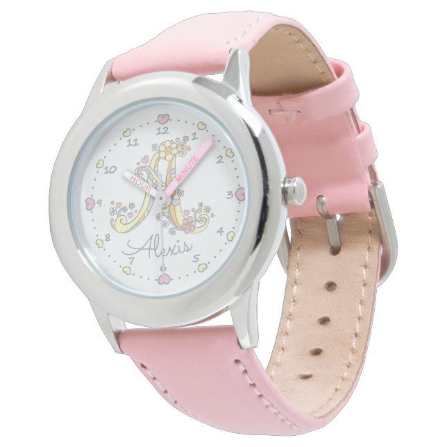 Monogram girls letter A art Alexis name watch (Angled)