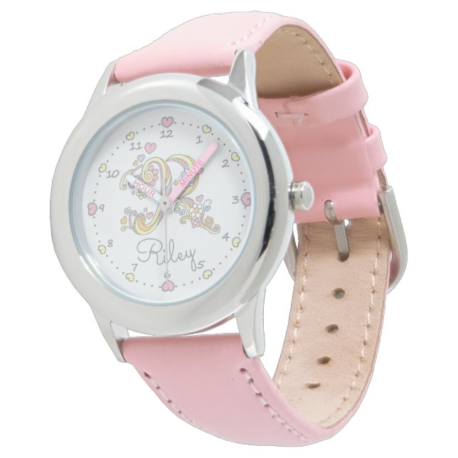 Monogram girls letter R art Riley name watch (Angled)