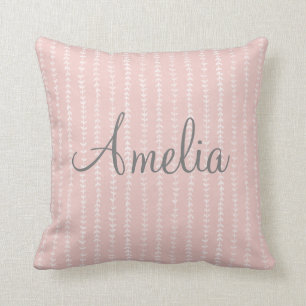 Monogram Girls Pastel Pink Stripe Vines Cushion