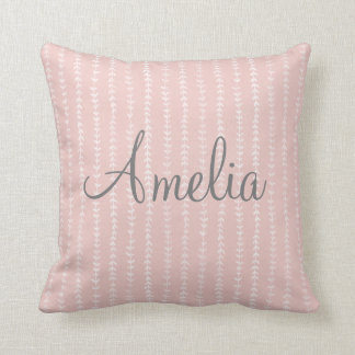 Monogram Girls Pastel Pink Stripe Vines Cushion
