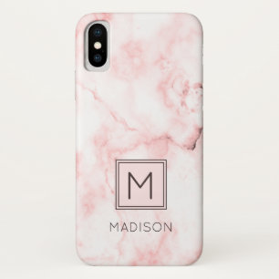 Monogram Girly  Blush Pink Marble iPhone X Case